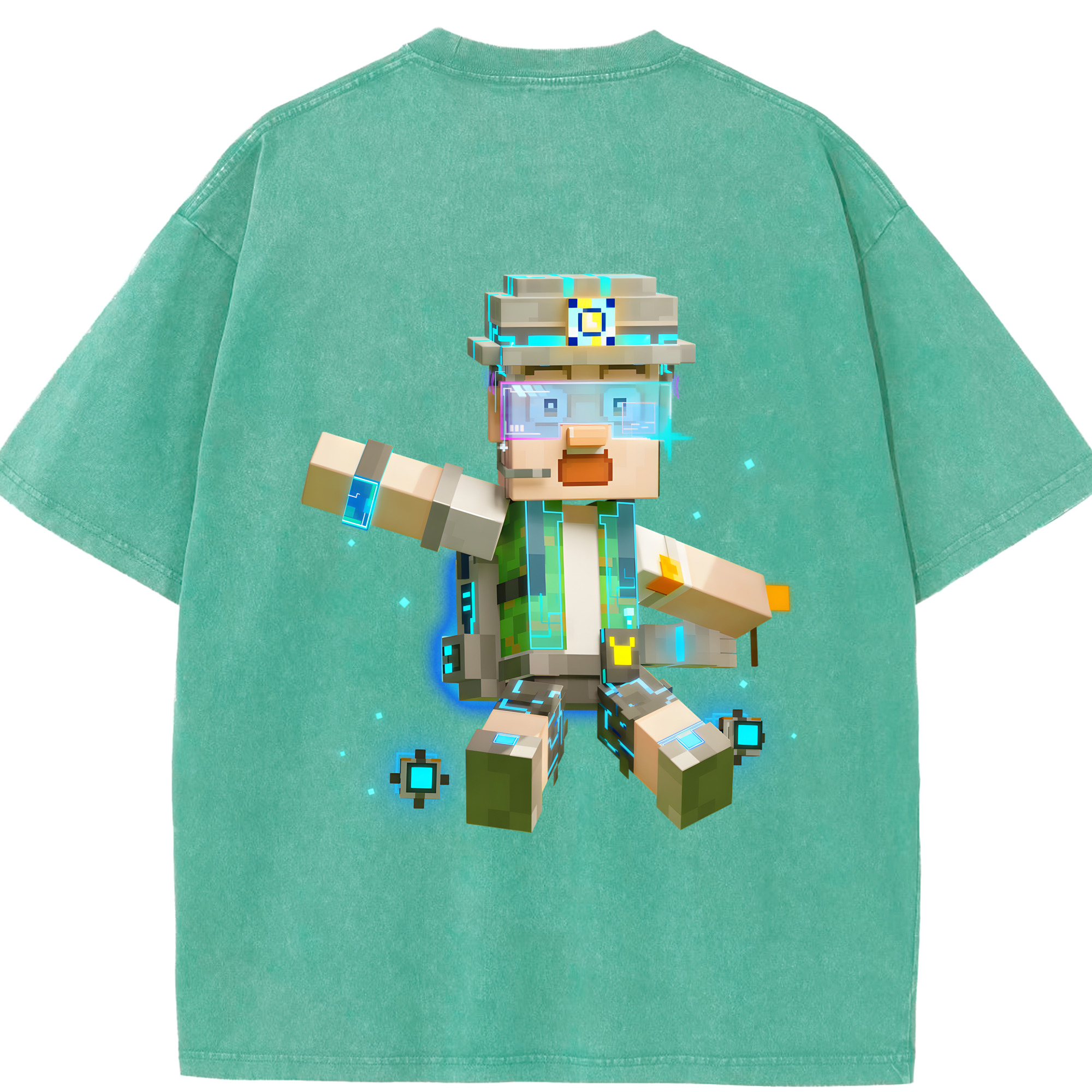 （画像用） マインクラフト ブロックの世界 Minecraft MC Block world 綿100% ヴィンテージ風 半袖Tシャツ（背面プリント）